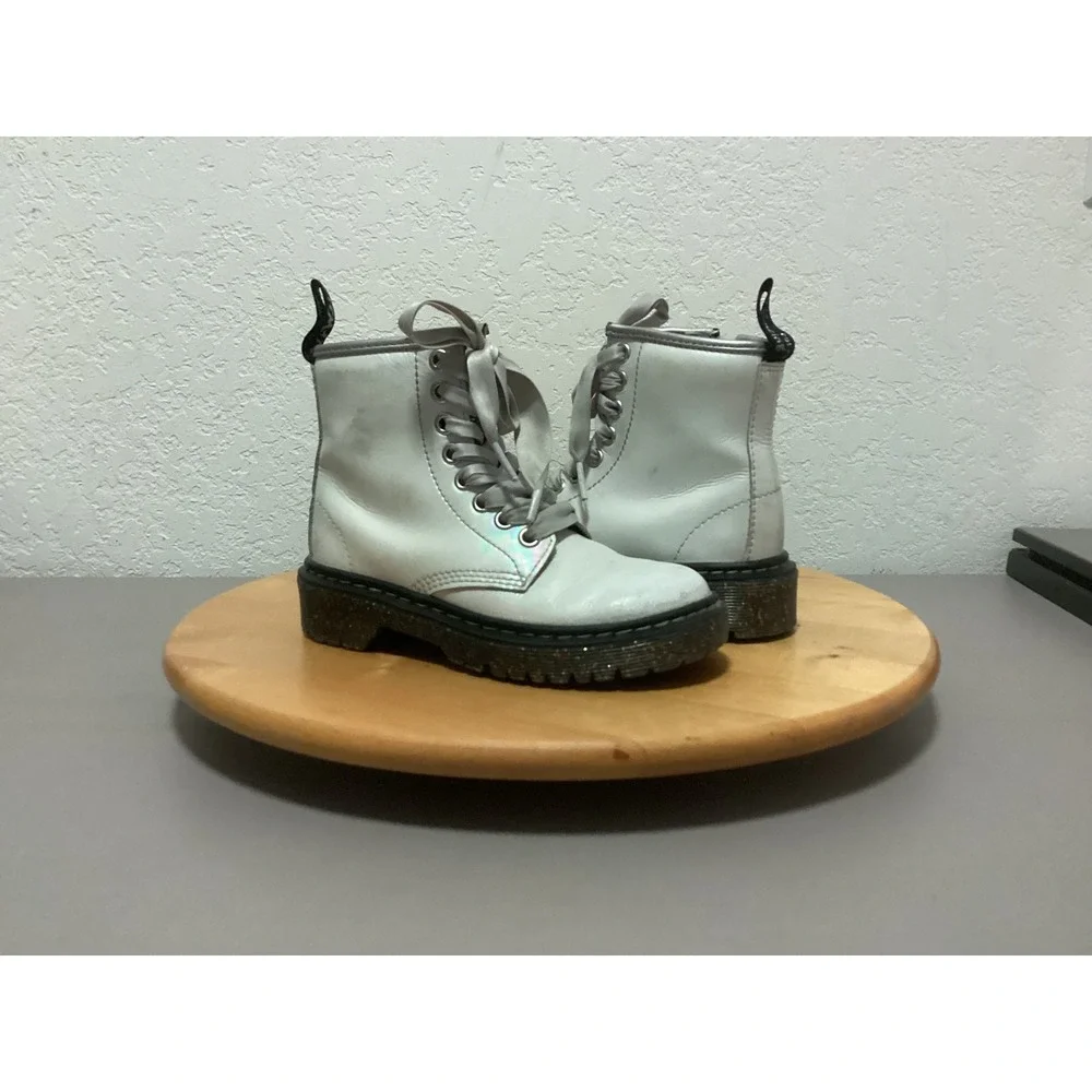 Dr Martens Boots Kids Size 12 Iridescent White Glitter Sole Side Zip Delaney